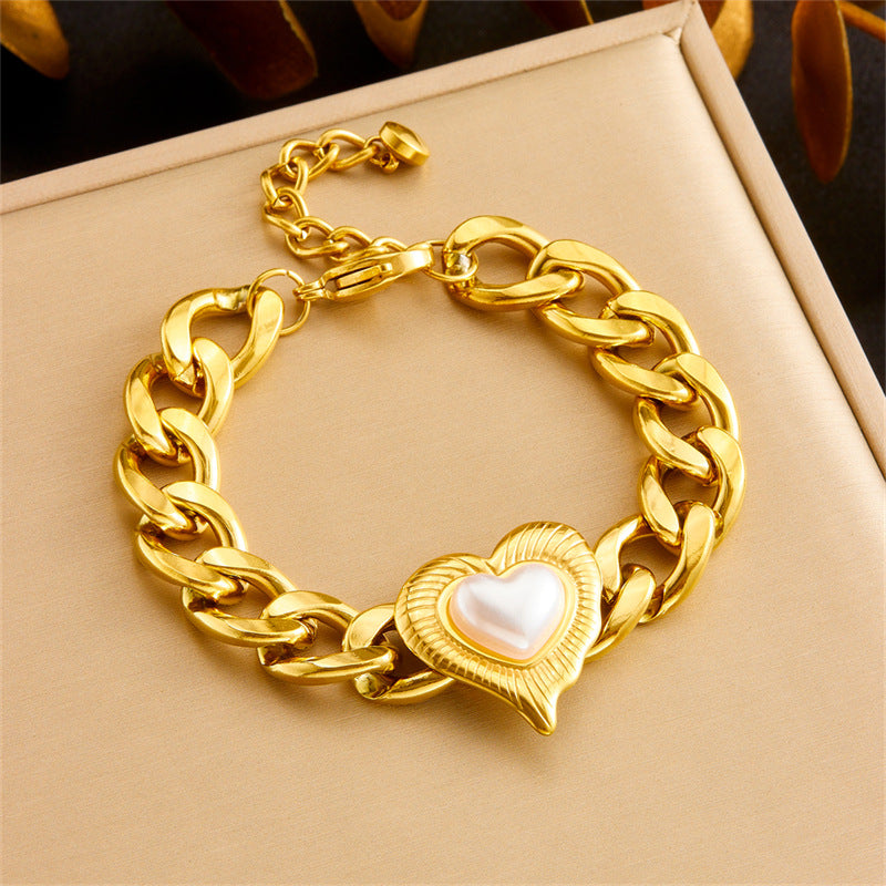 Luxury Vintage Heart Teardrop Stainless Steel Plated Jewelry Set for Women with Serpentine Chain