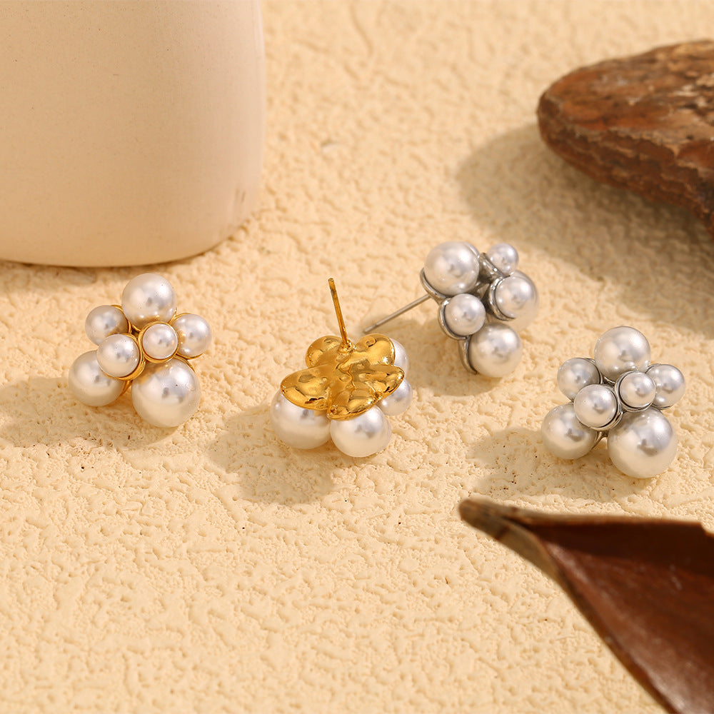 Pendientes de perlas geométricos de estilo francés minimalista en acero inoxidable 316L con baño de oro de 18K
