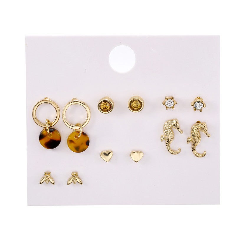 Vintage Exotic Geometric Animal Heart Alloy Plated Stud Earrings for Women