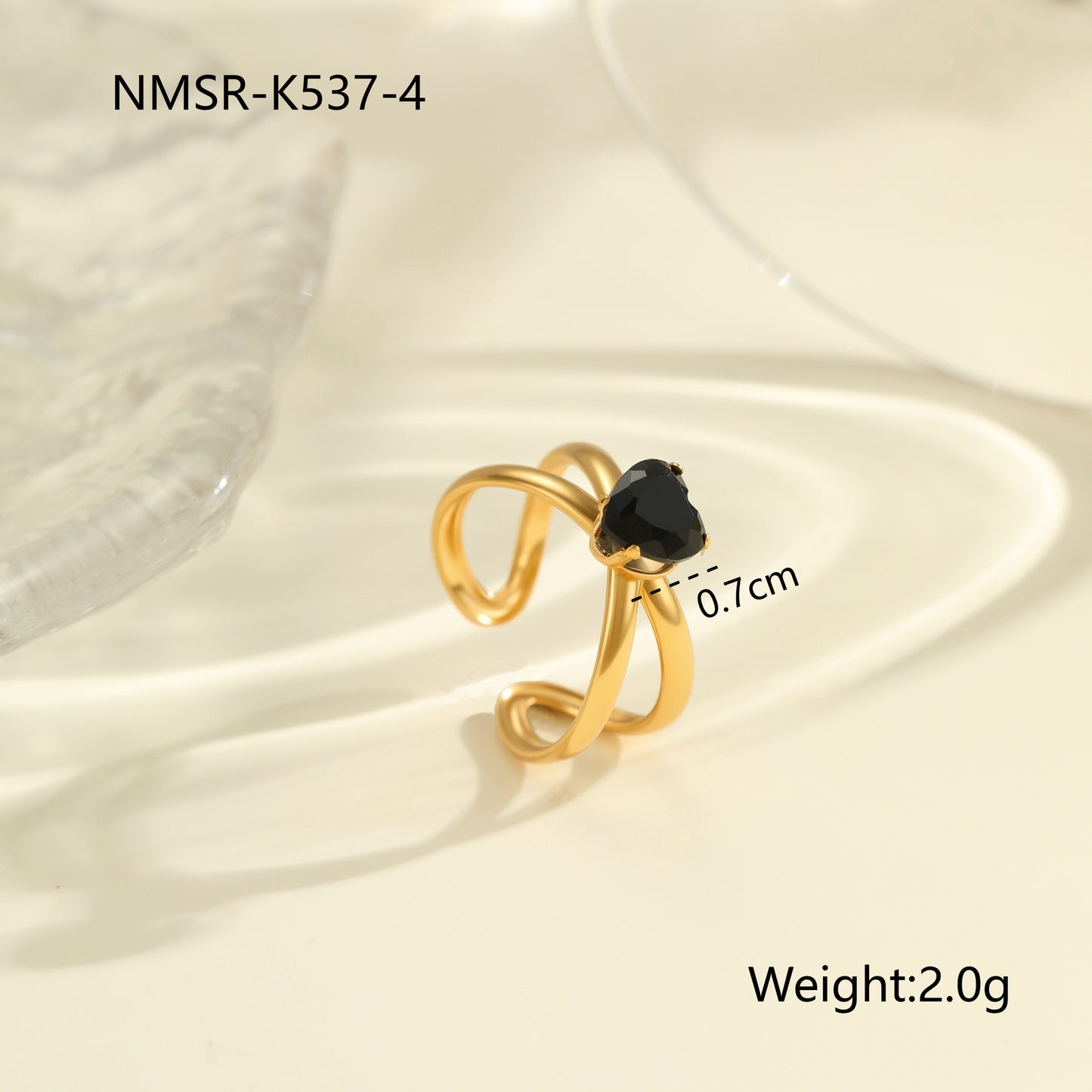 Anillo de acero titanio geométrico minimalista con incrustaciones de diamantes de imitación, banda abierta ajustable para mujer