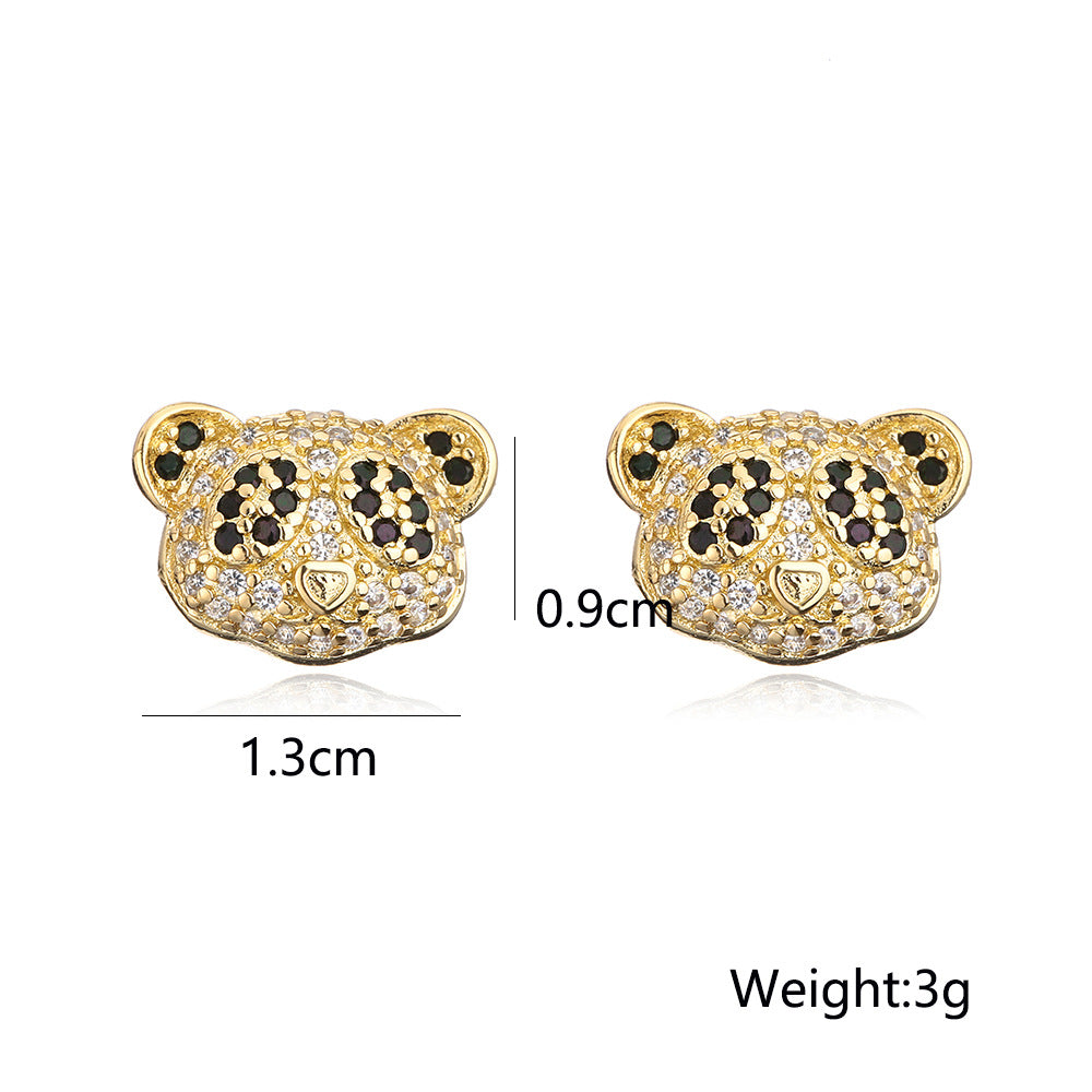 Orecchini in rame a forma di panda stile INS, placcati in oro 18 carati e intarsiati con zirconi, per donna