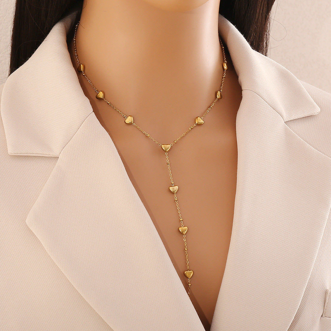 Fashion OL Heart-Shaped Y-Necklace in Stainless Steel with Plated Finish for Women