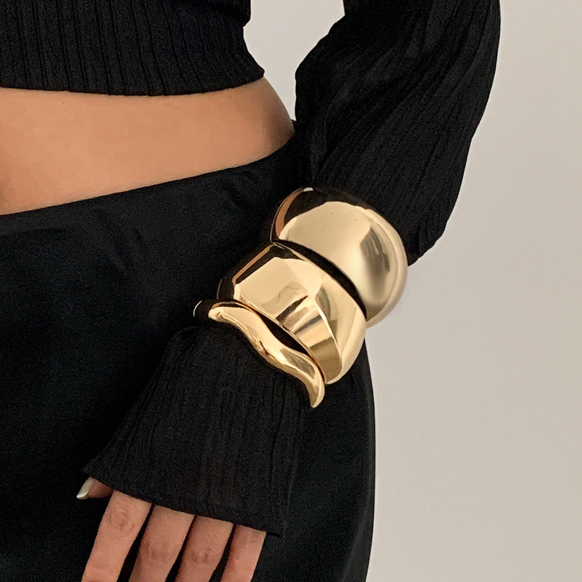 Asymmetric Oval Cut Edge Plated Alloy Wide Cuff Bracelet