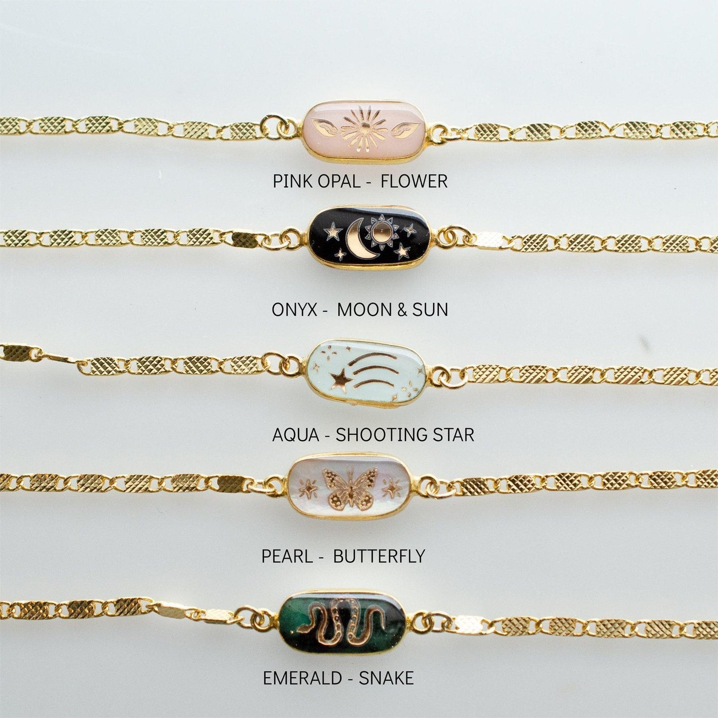Pulsera de resina vintage bohemia con diseño de mariposa, estrella, luna, corazón, serpiente, floral y planeta para mujer