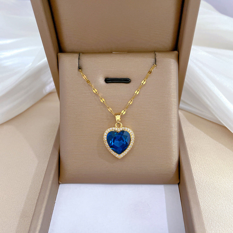 Minimalist Geometric Titanium Steel Necklace with Gold Plated Brass Pendant and Rhinestone Inlay