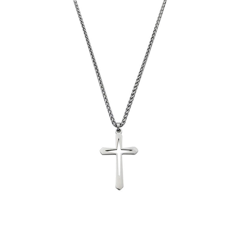 Minimalist Hollow Cross Pendant Necklace in Stainless Steel with Polished Finish for Men and Women