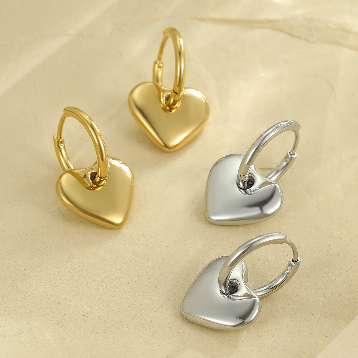 Fashionable Stainless Steel Heart-Shaped Dangle Earrings with Plating Finish for Women