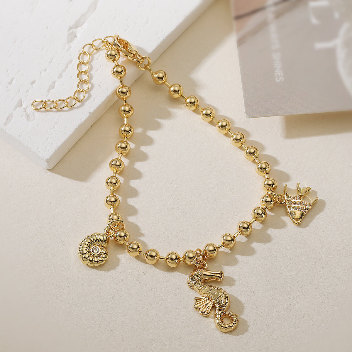 Fashion Geometric Starfish Micro-inlay Brass Bracelet for Women