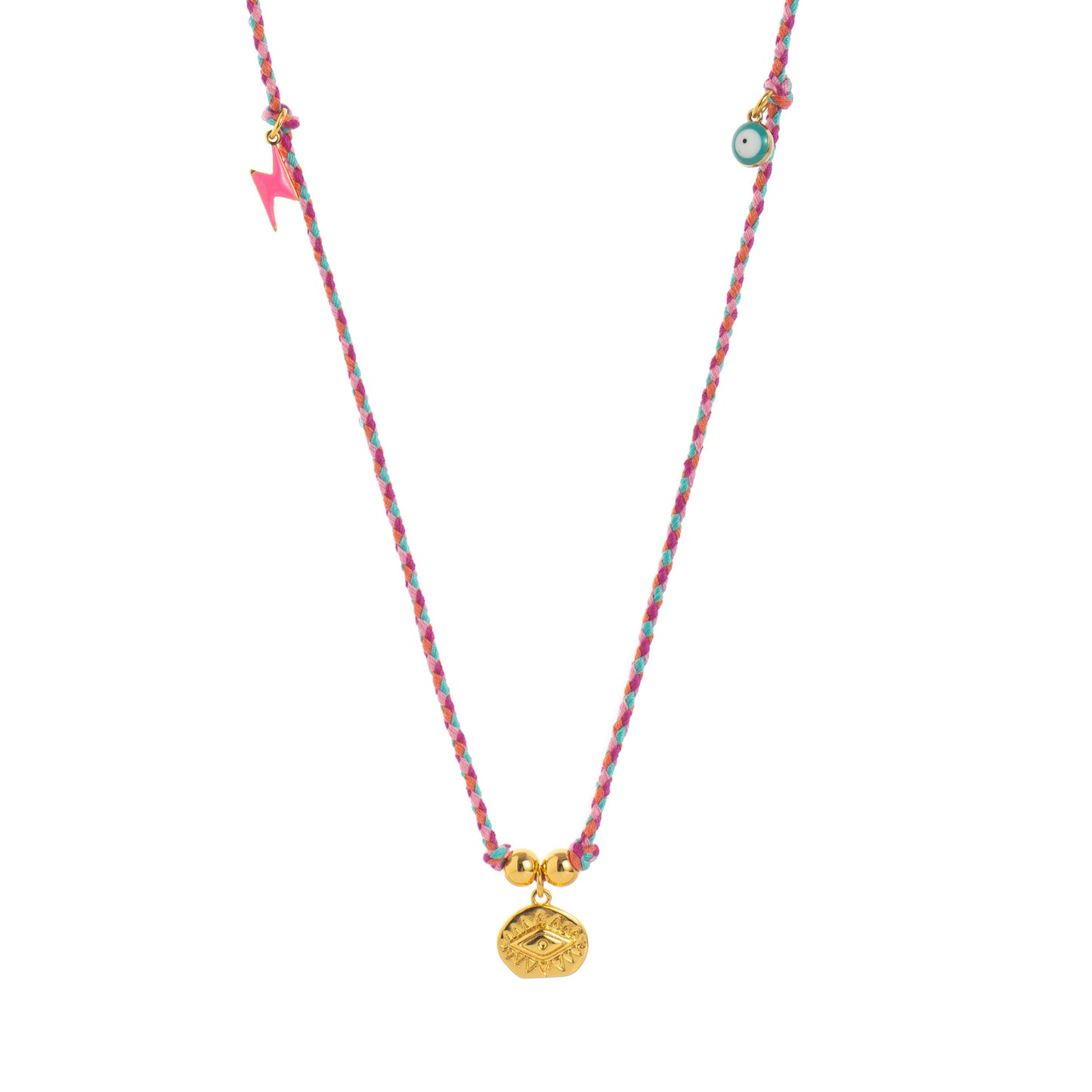 Vintage Geometric Pepper Evil Eye Pendant Necklace in Copper with Electroplating on Adjustable Cotton Cord