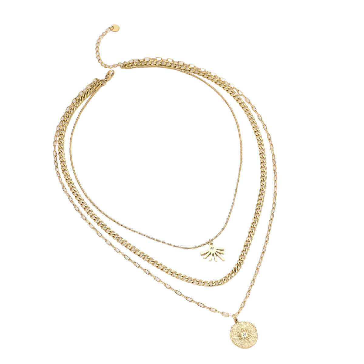 Collar con dije geométrico de acero inoxidable a la moda con acabado enchapado y cadena de eslabones de bambú para mujer