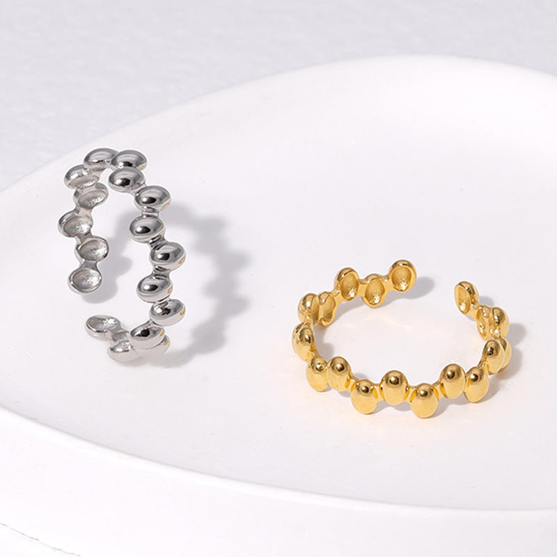 Anillo abierto minimalista de acero de titanio geométrico irregular para mujer con banda de acero inoxidable chapada en oro de 18 quilates