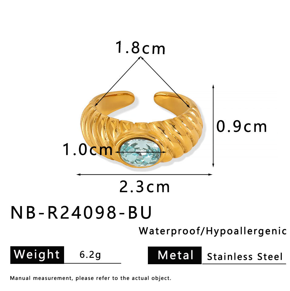 Vintage-Style Geometric Stainless Steel Ring with 18K Gold Plating and Multicolor Zircon Inlay for Women