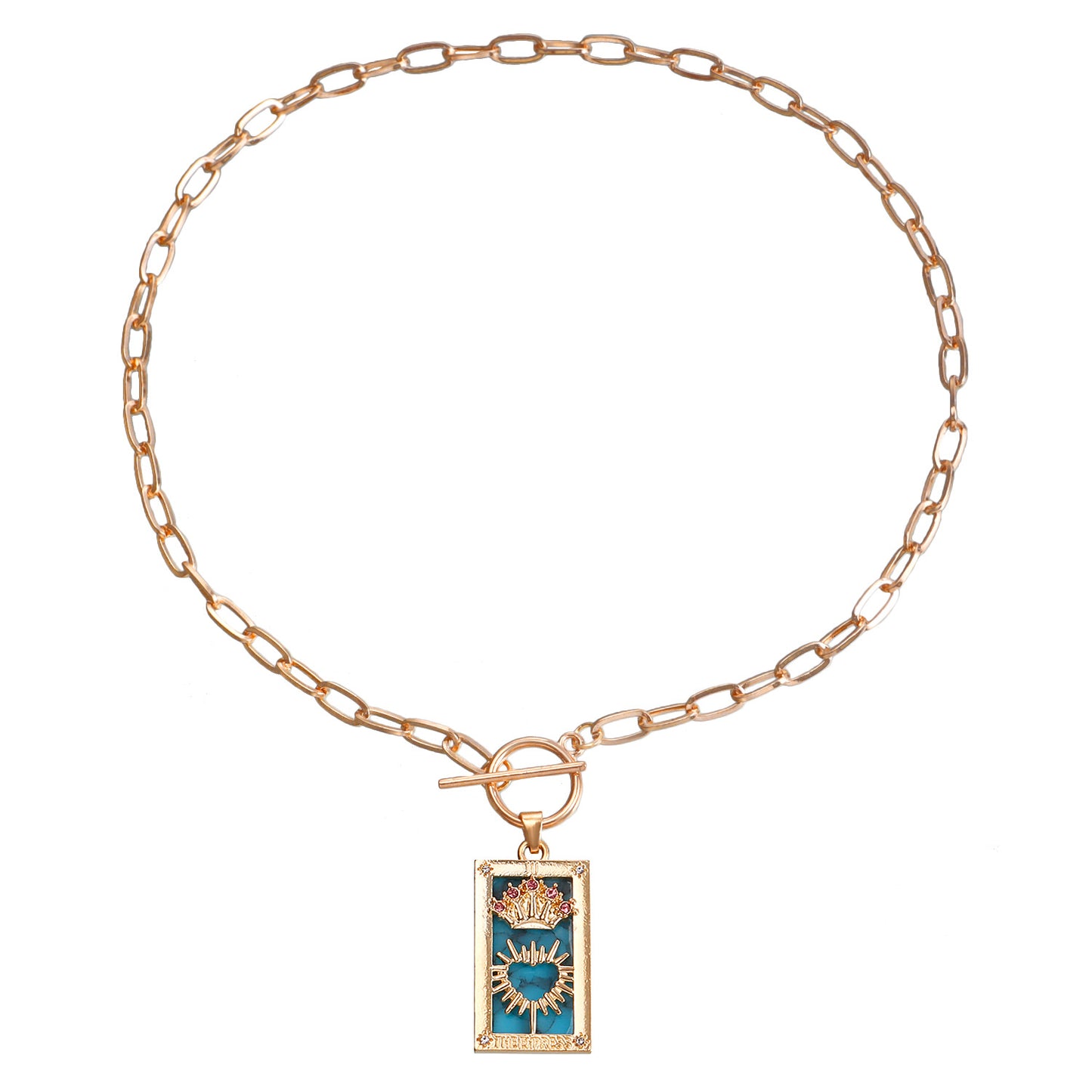 Vintage-Inspired Geometric Alloy Pendant Necklace with Imitation Rhinestone and Mother-of-Pearl Inlay, Electroplated Long Layered Clavicle Chain for Women