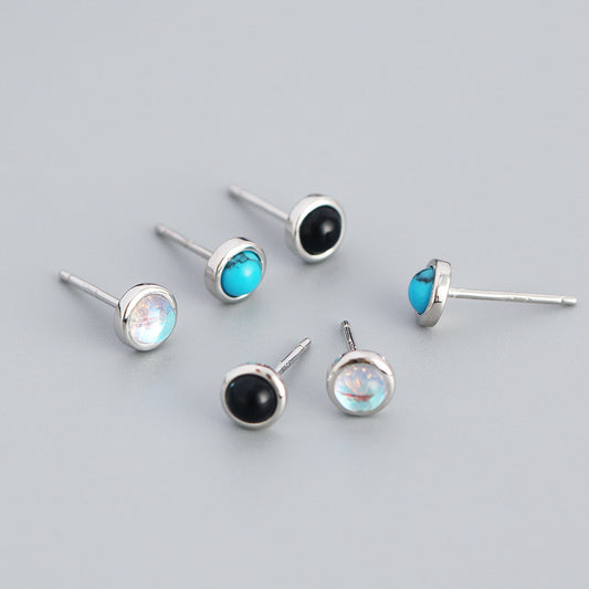 Orecchini a perno geometrici minimalisti in argento sterling S925 con inserti in agata e turchese