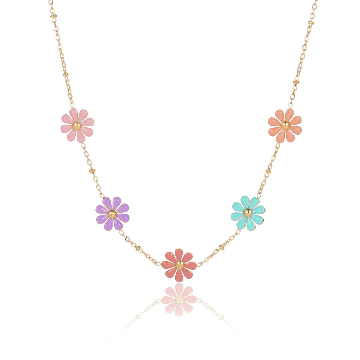 Collar Minimalista de Margarita en Acero Inoxidable con Baño de Oro de 18K y Esmalte para Mujer