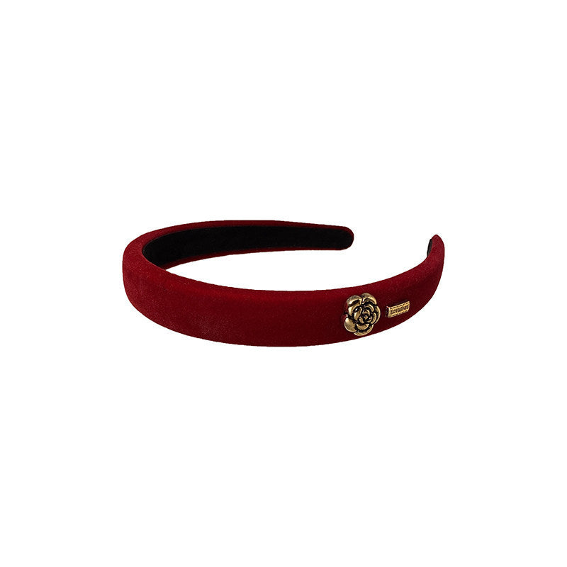 Elegante Cerchietto Francese Vintage in Velluto Rosso da Donna con Design Rotondo Minimalista Chic Copricapo per Acconciature con Corona Alta