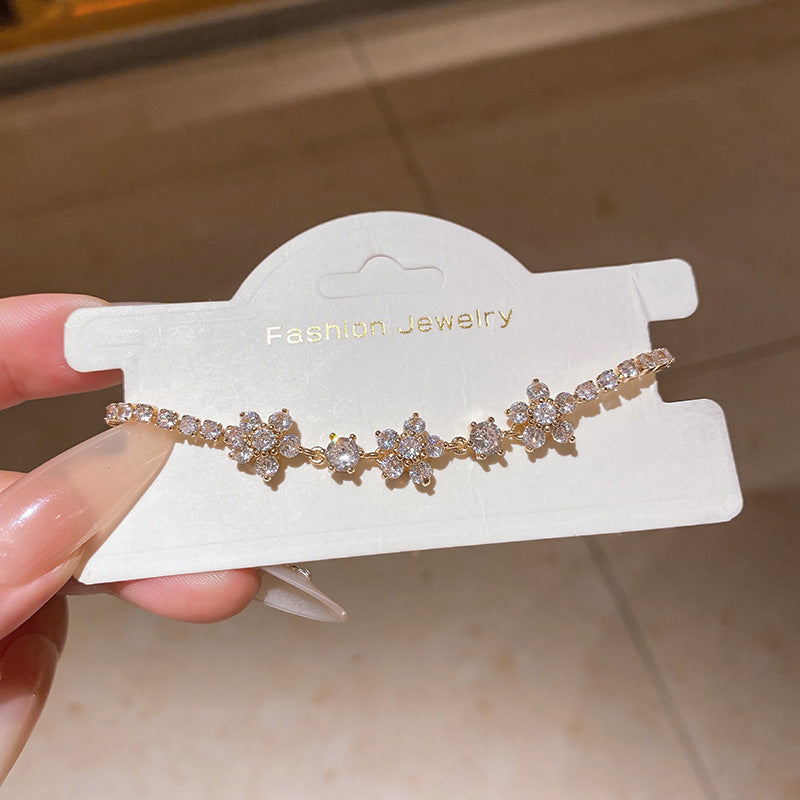 Sweet Square Floral Brass Bracelet with Cubic Zirconia Inlay for Women