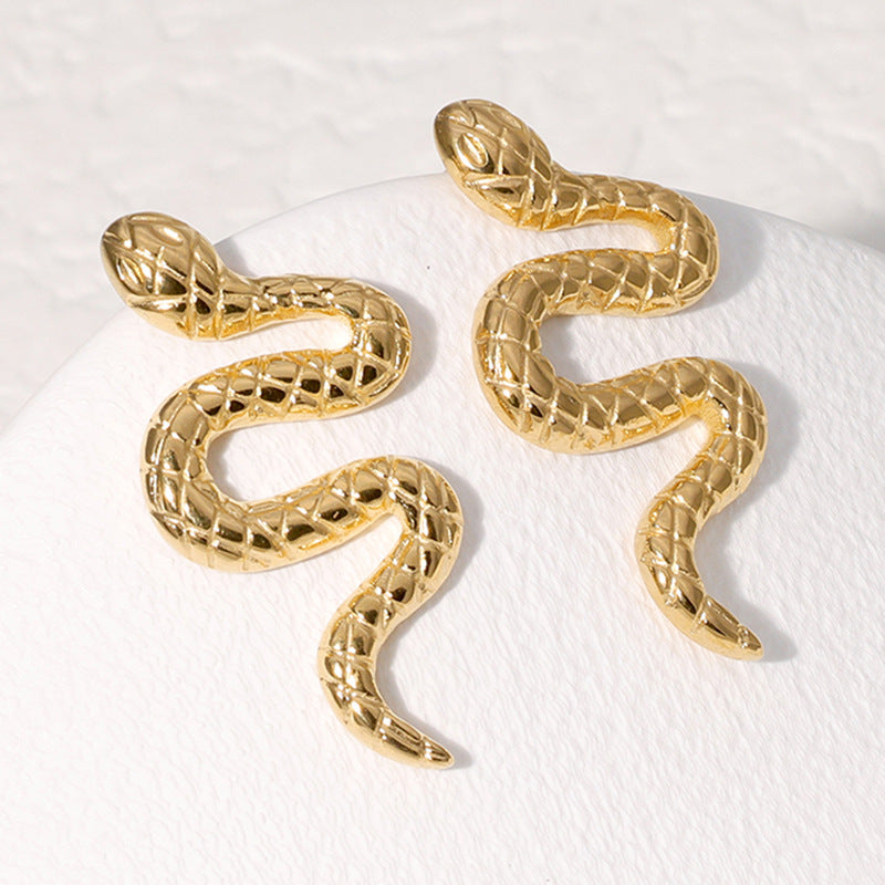 Punk-Style Snake-Shaped Titanium Steel Stud Earrings with Electroplating Finish for Unisex Wear