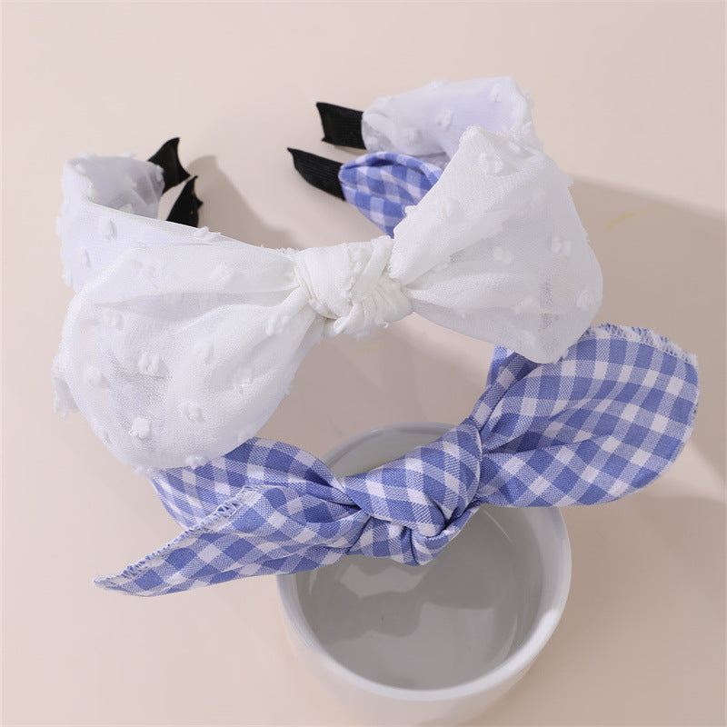 Diadema de tela a cuadros para niñas con forma de orejas de conejo y borde de encaje, accesorio antideslizante para el cabello para niñas