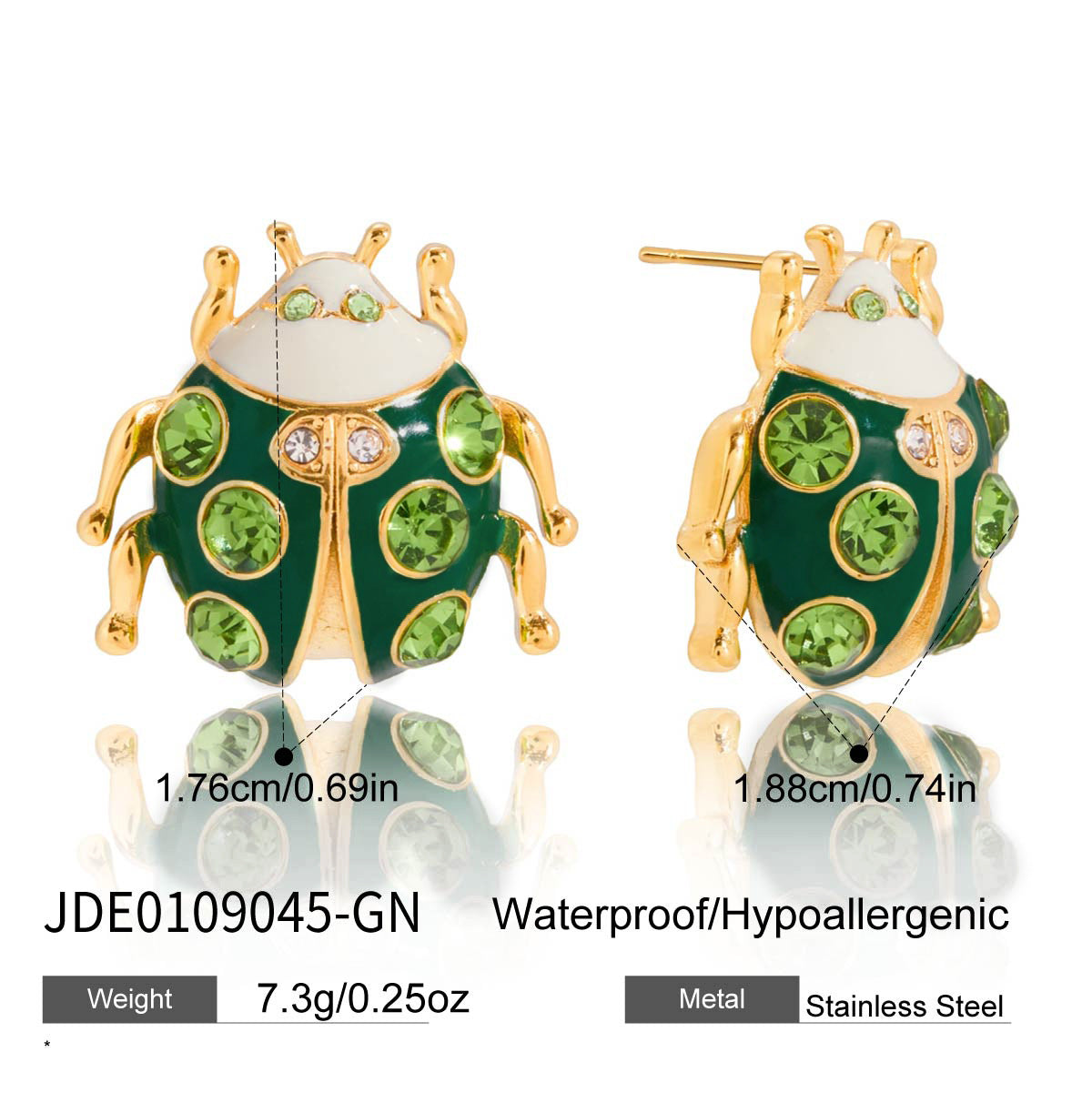 Sweet Stainless Steel Plated Animal Ladybug Stud Earrings for Women