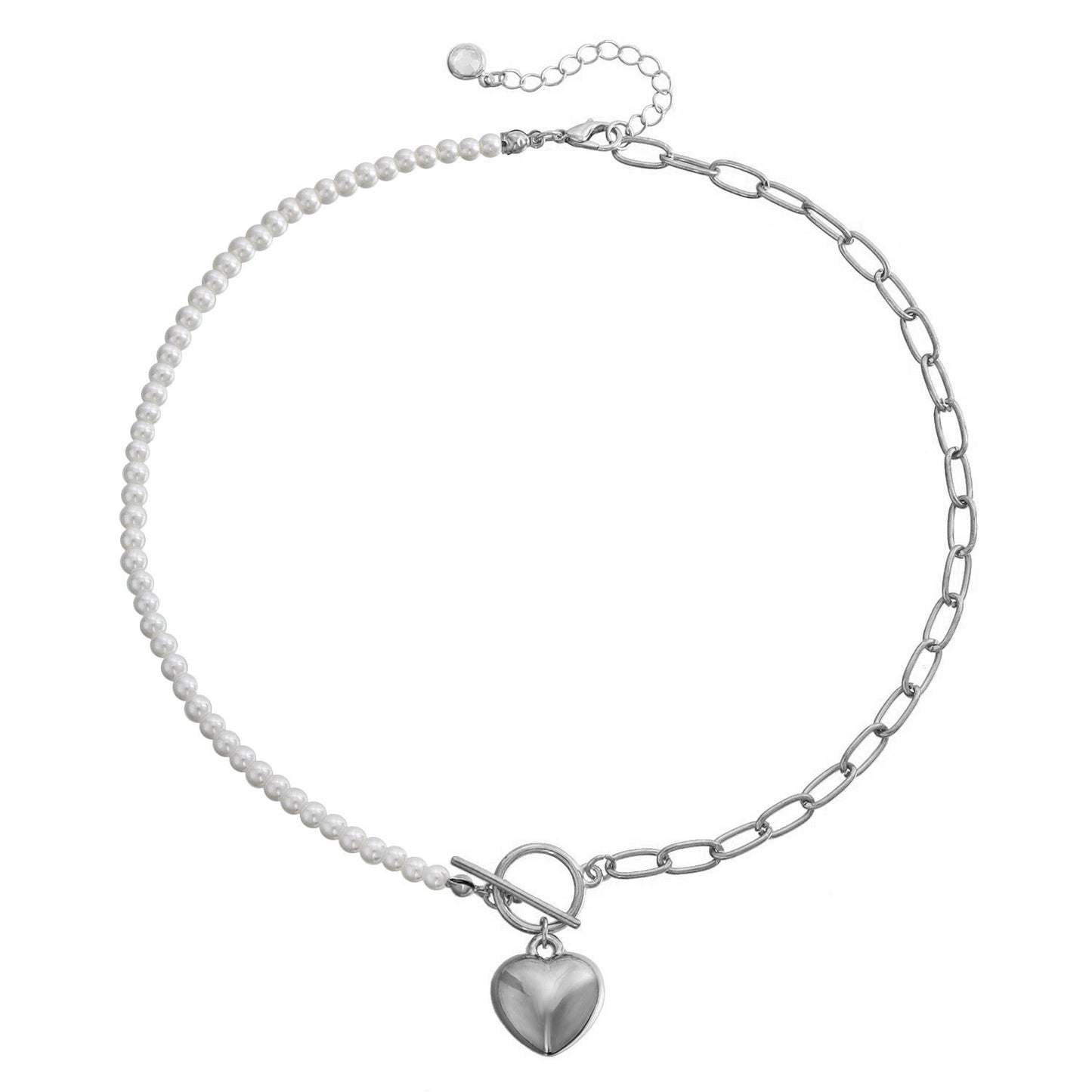 Minimalist Geometric Heart Pendant Necklace for Women with Imitation Pearl and Alloy Accents, Electroplated Finish, Clavicle Chain
