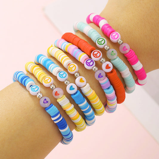 Ethnic Candy Color Acrylic Heart Letter Beaded Stretch Bracelet