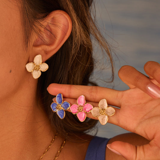 Aretes de esmalte de acero inoxidable, con diseño floral y geométrico minimalista de estilo vintage para mujer