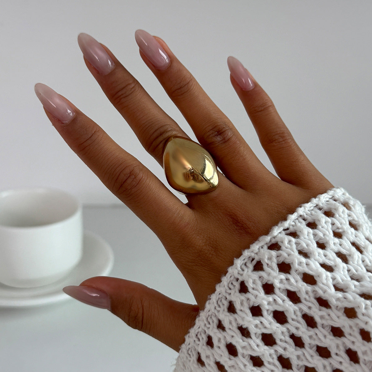 Minimalist Geometric Zinc Alloy Plated Irregular Ring for Women