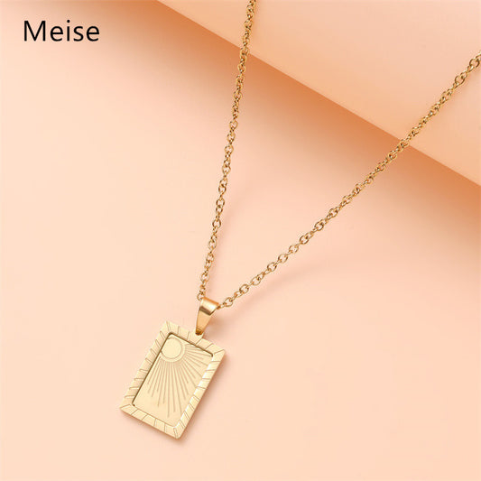 Collar con Colgante de Sol Geométrico de Acero Inoxidable con Baño de Oro para Mujer