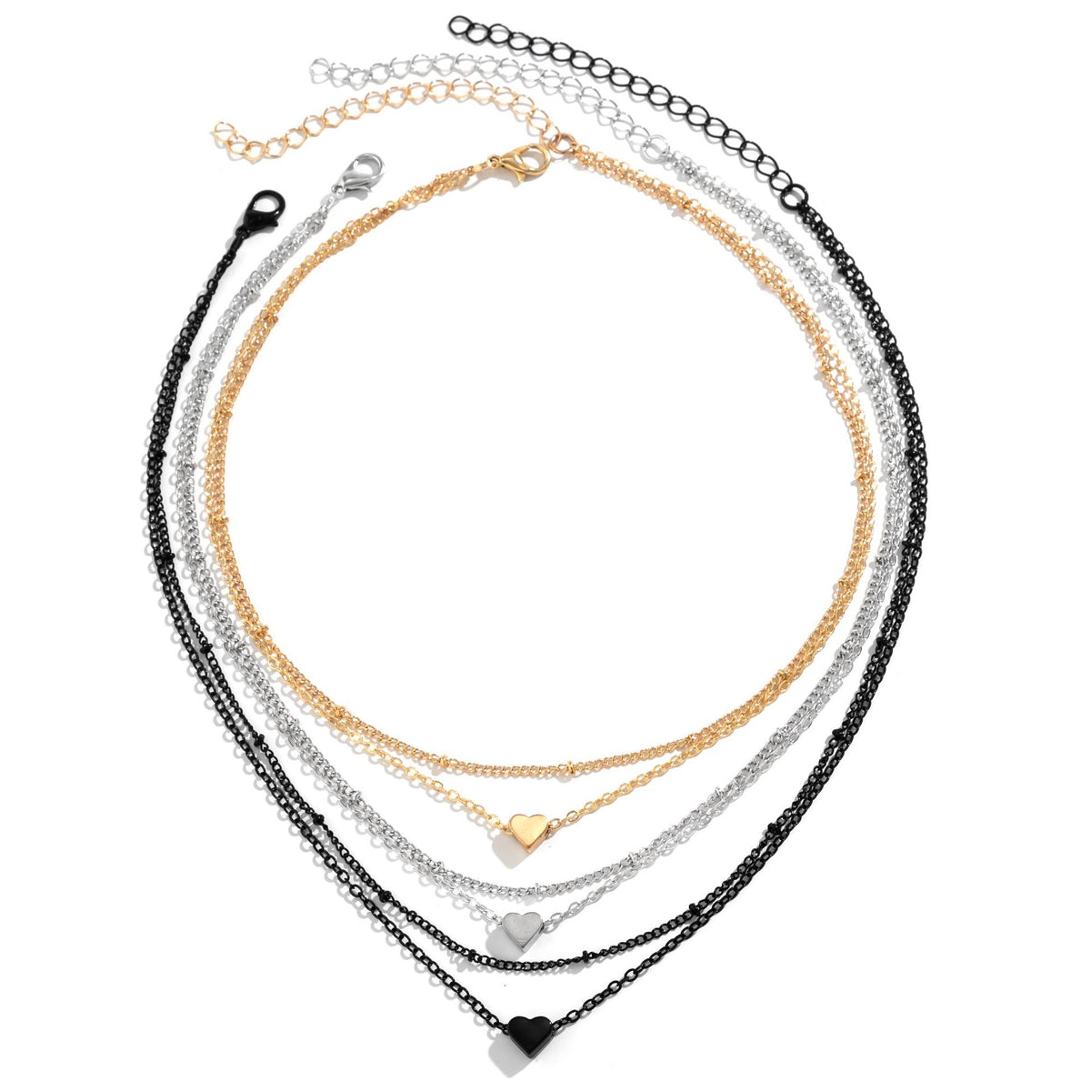 Punk Geometric Heart Alloy Plated Multi-Layer Curb Chain Necklace for Women