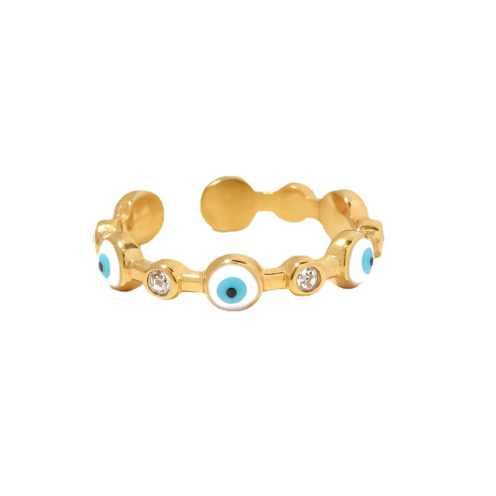 Geometric Eye-Shaped 18K Gold-Plated Stainless Steel Ring for Women with Bold Personality Style