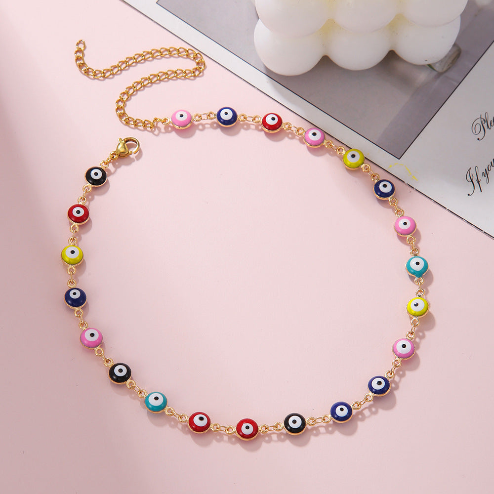 Geometric Round Evil Eye Stainless Steel Bracelet for Women