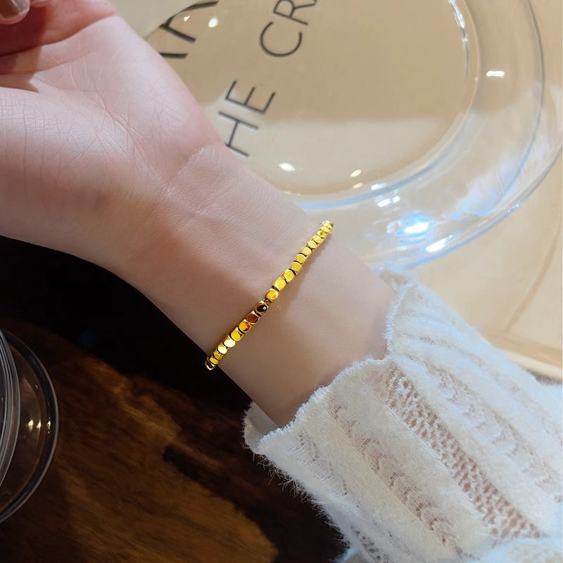 Minimalist Leaf-Shaped Titanium Steel Bracelet for Women with Electroplated Finish, Elegant Friendship Bracelet