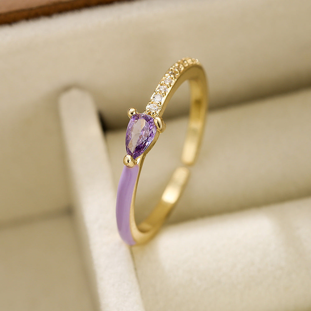Anello da donna minimalista geometrico in rame placcato oro 18K con finitura smaltata