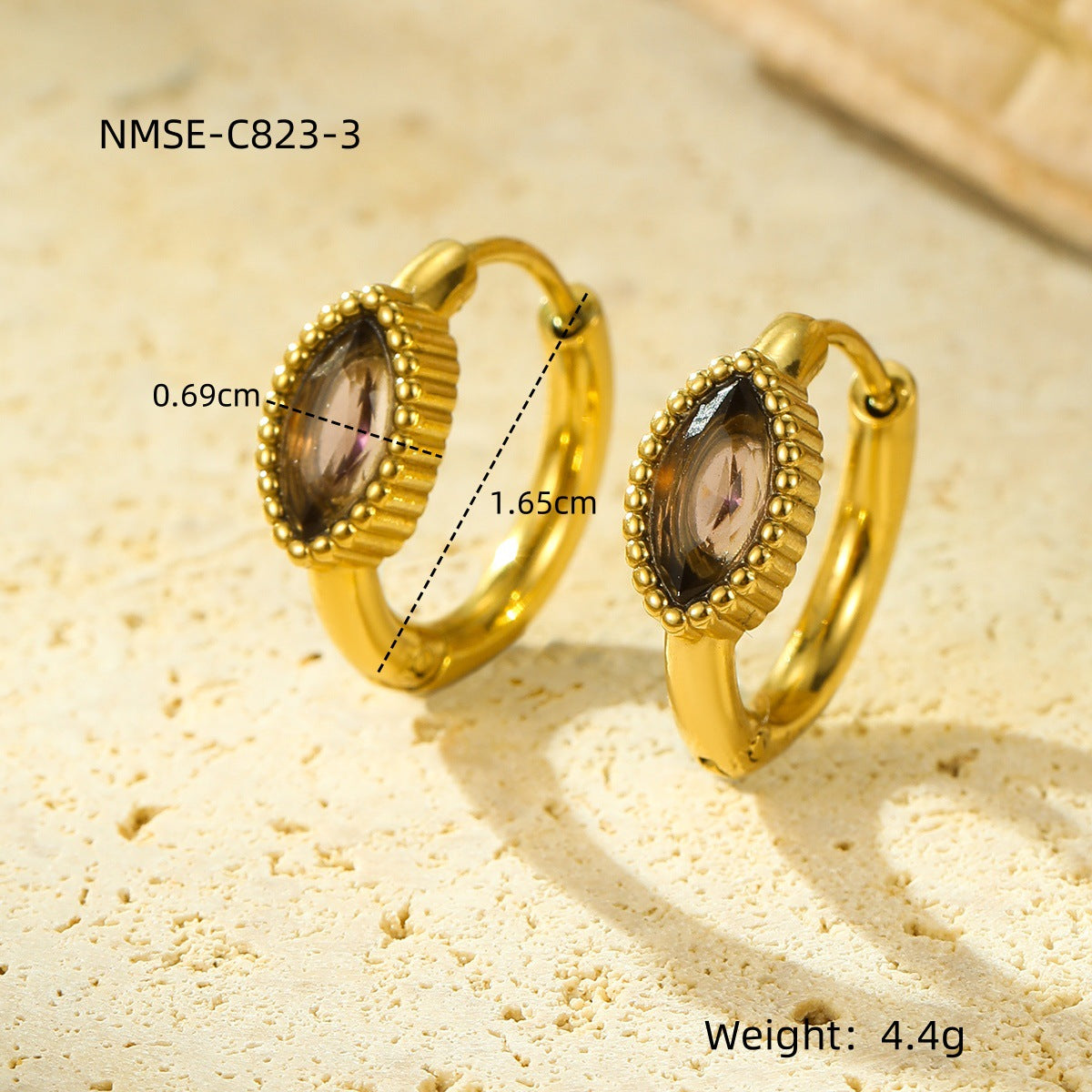 Orecchini geometrici in acciaio inossidabile con intarsio di zirconi per donna, placcati oro 18 carati, orecchini a perno alla moda minimalisti