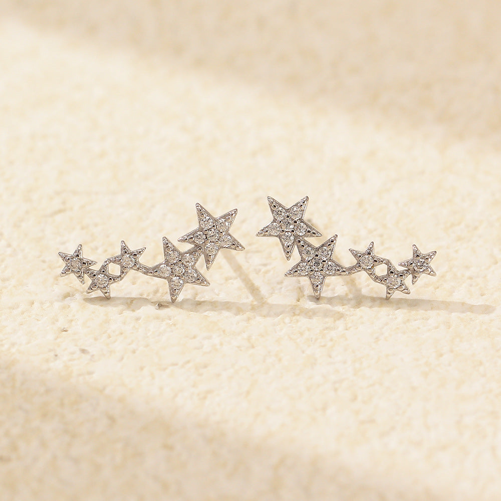 Orecchini a perno a forma di stella Sweet-Edgy in argento sterling S925 con intarsio di strass da donna