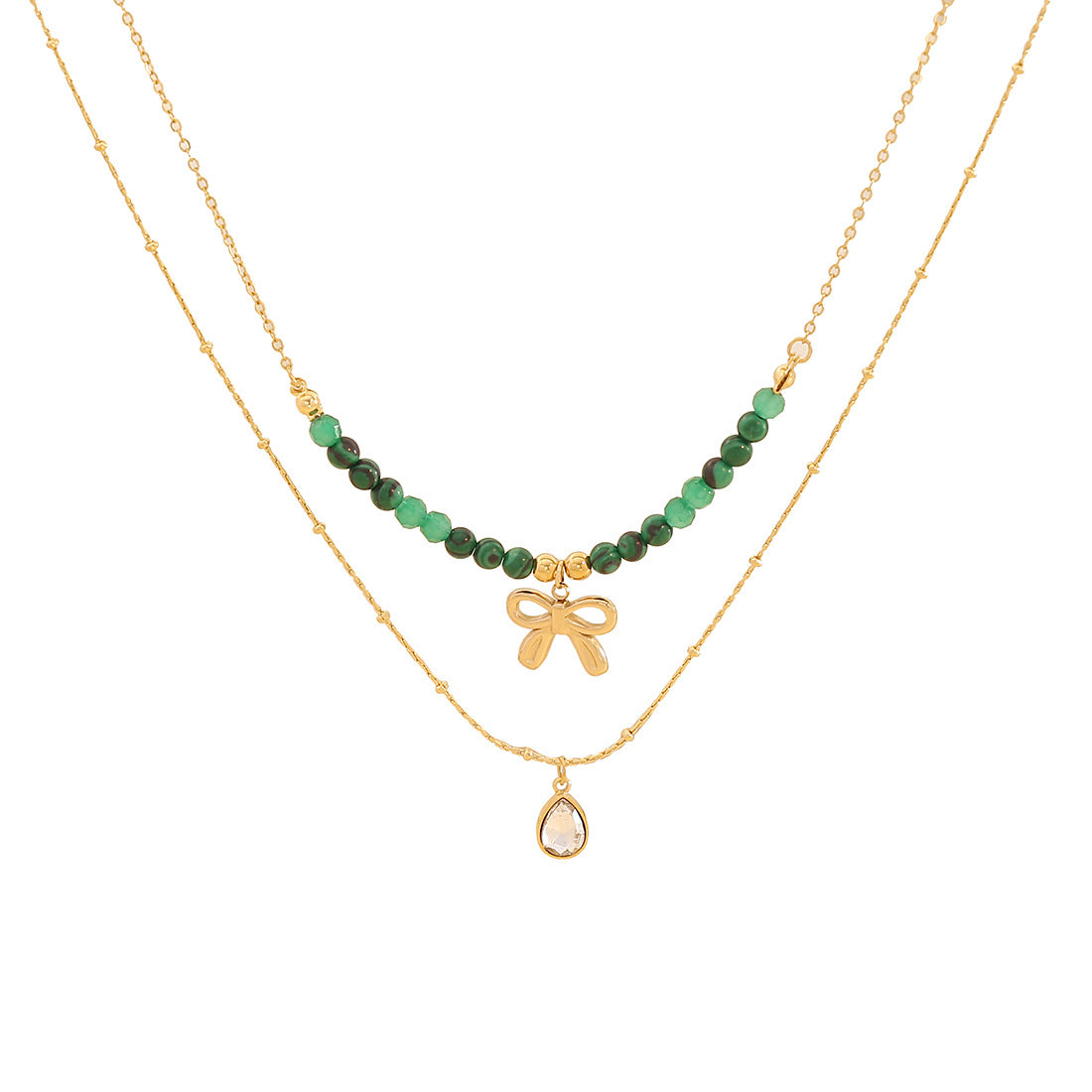 Original Design Heart and Bow Double Layer O-Chain Necklace for Women Stainless Steel Pendant Jewelry