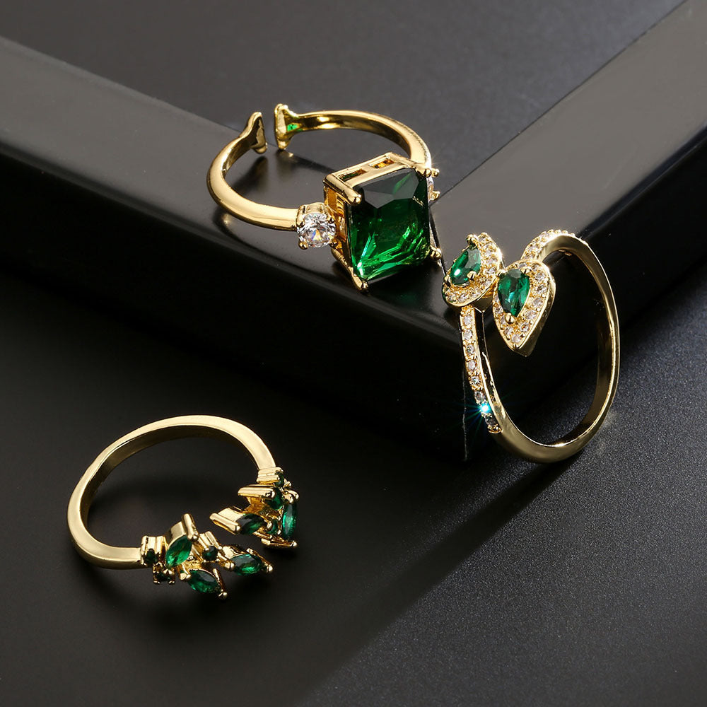Minimalist Geometric Open Ring 18K Gold Plated Copper Micro Paved Zircon Women Fashion Jewelry