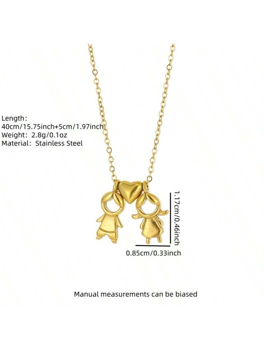 Elegant Heart Teardrop Stainless Steel Plated Titanium Steel Pendant Necklace and Earring Set with Curb Chain for Unisex