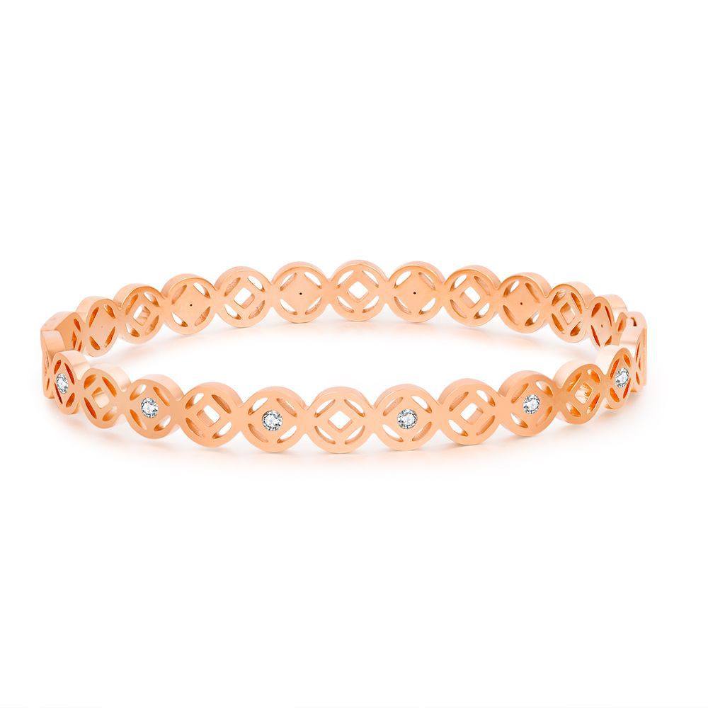 Fashion Geometric Hollow Rhinestone Plated Titanium Steel Bracelet