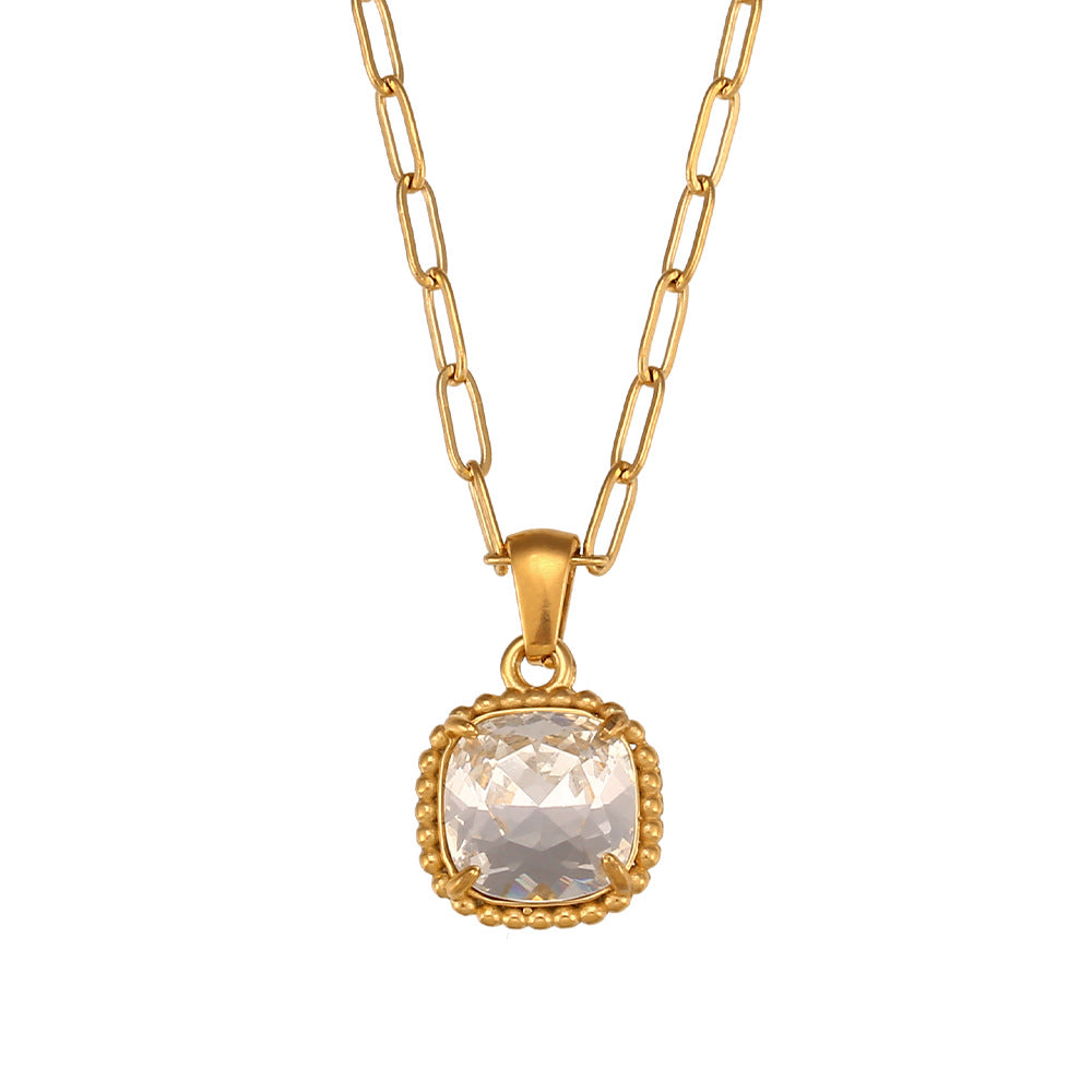 Collana con Pendente Geometrico in Acciaio Inossidabile Stile Retrò con Finitura Placcata da Donna