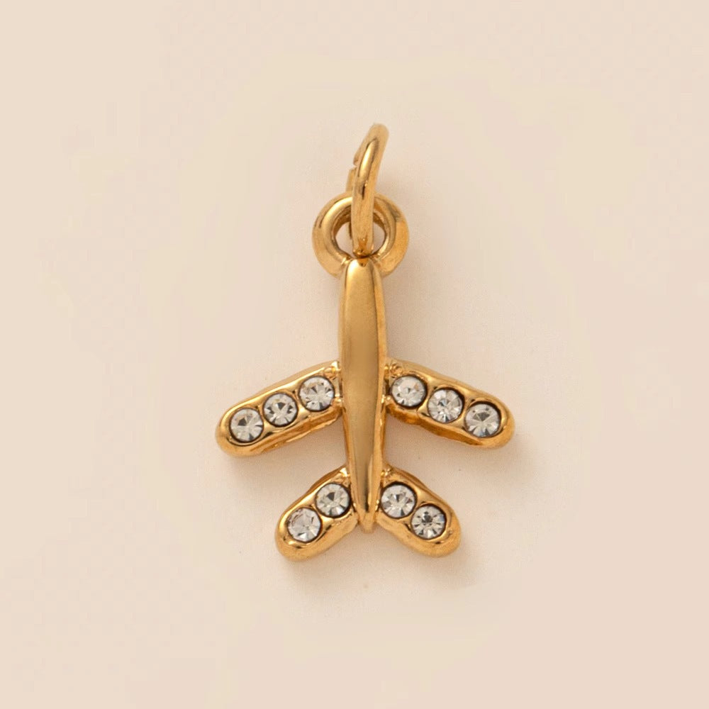 Vintage 18K Gold Plated Stainless Steel DIY Charm Bar Cross Crown Roman Numeral Dice Airplane Shoe Accessories