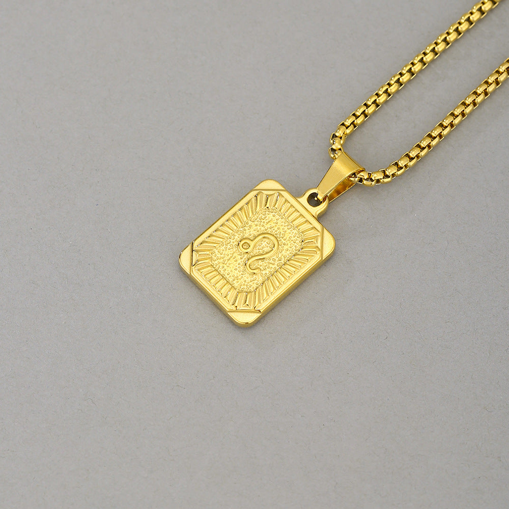 Collana con Pendente Zodiacale Geometrico Minimalista in Acciaio Inossidabile con Finitura Placcata per Uomo e Donna