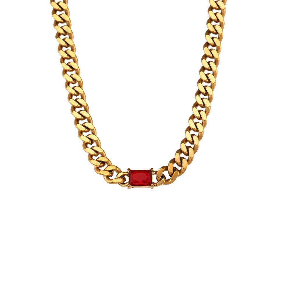 Collana pendente geometrica minimalista in acciaio inossidabile con placcatura in oro 18 carati su catena a maglia cubana