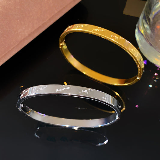 Minimalist Geometric Letter Titanium Steel Plated Bracelet for Women