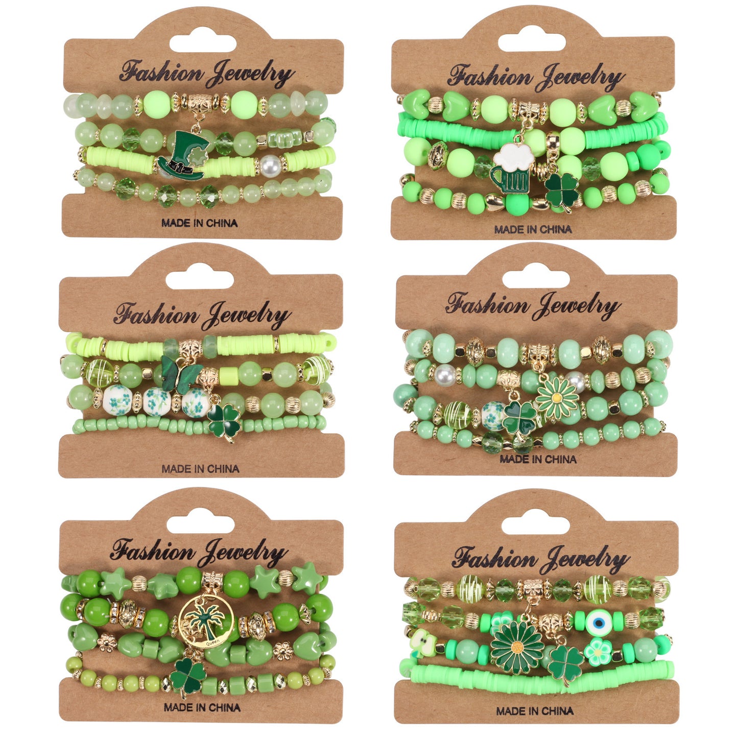 Unisex St. Patrick's Day Clover Leaf Crystal Stretch Bracelet