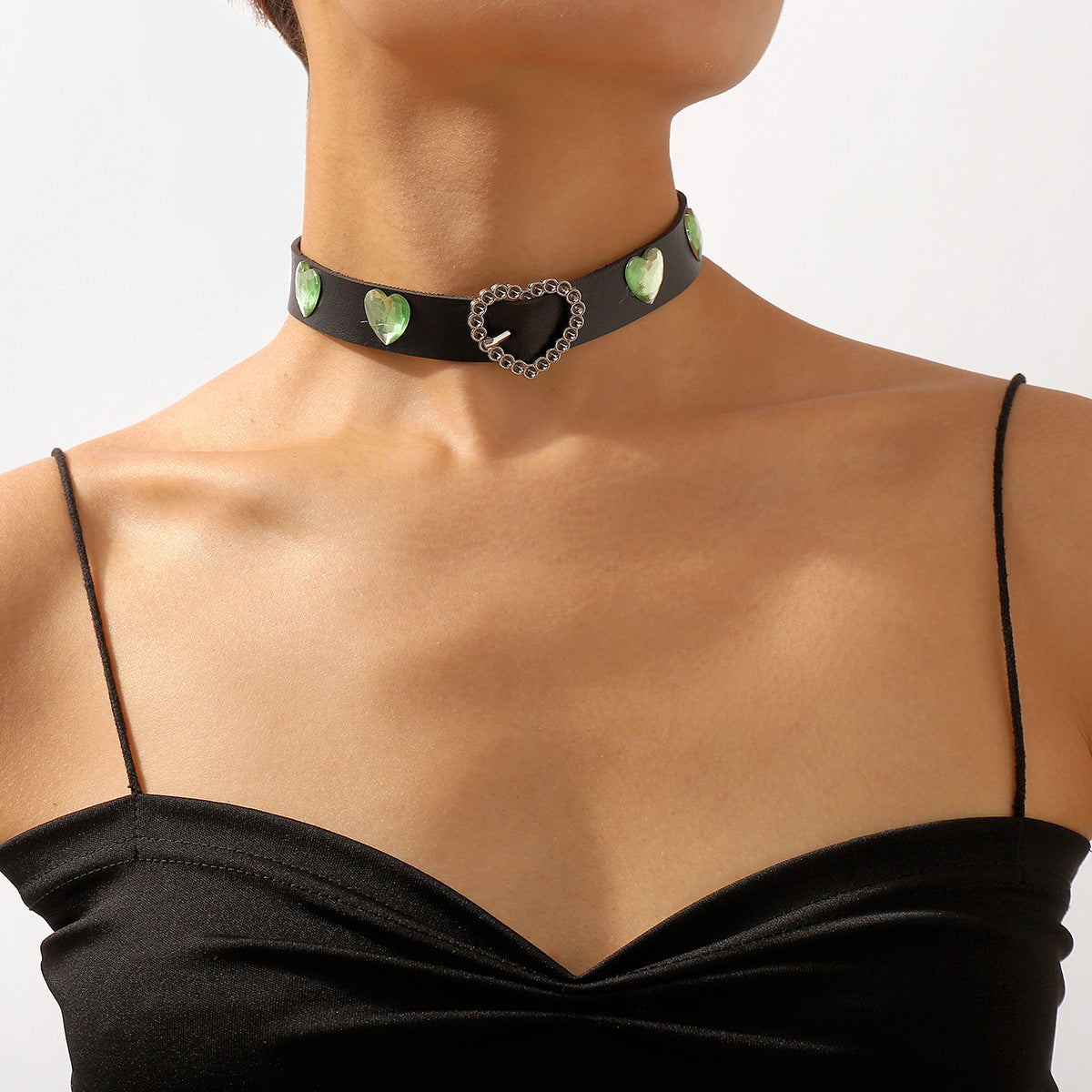 Collana girocollo in pelle geometrica minimalista spigolosa con fibbia in metallo da donna