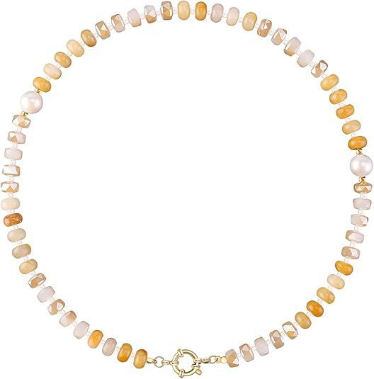 Sweet 8mm Natural Stone Bead Necklace Stainless Steel Geometric Round Ball Chain for Women