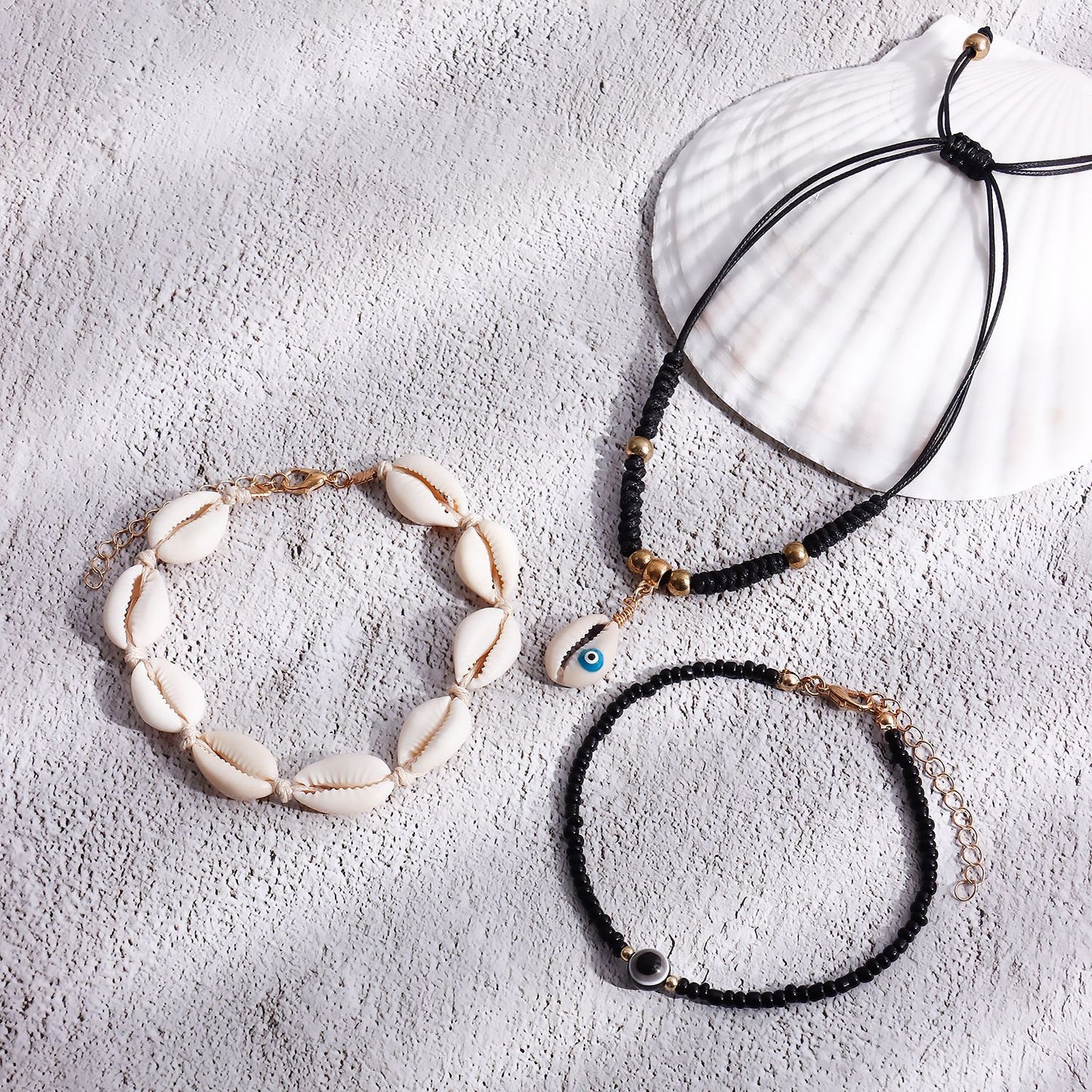 Bohemian Handwoven Shell and Seed Bead Anklet Set for Women Geometric Style Alloy Anklets for Beach Summer Wear