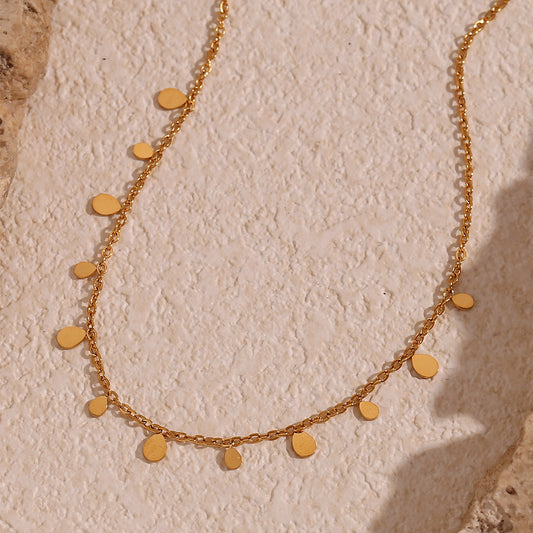 Fashion Minimalist Teardrop-Shaped Stainless Steel Necklace with 18K Gold Plating for Women